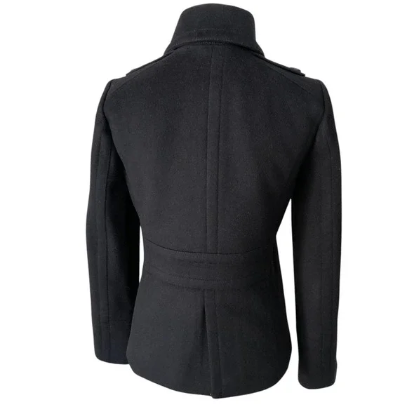 J Crew Womens High Neck Black Double Breasted Wool Pea Coat RN77388 Sz XS - Picture 8 of 16